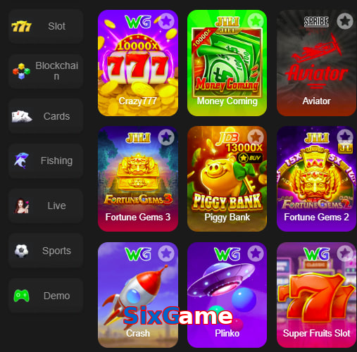 Main screen of SixGame game page for PK players